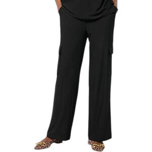 WynneCollection Women's Luxe Crepe Clean Cargo Straight Pant Black - Regular